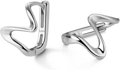 Solid 925 Sterling Silver Wave Hoop Earrings Huggie for Women Teen Girls Minimal