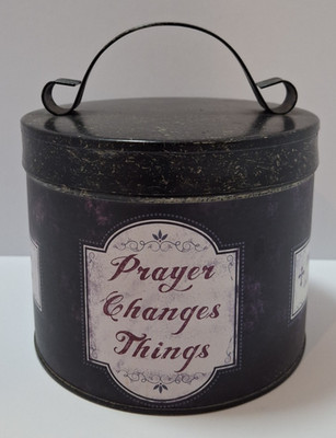 Young Inc Metal Prayer Container Can & Lid w/Handle Prayer Changes Things