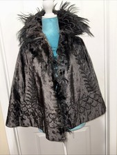 Antique Victorian Black Mourning Cape Beaded. Velvet Fur Trim Goth Witchy Core