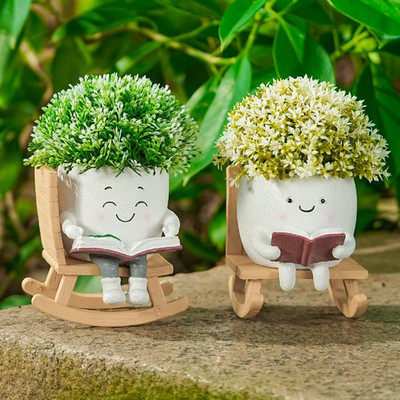 2PCS Rocking Chair Plant Pot - Durable Resin Planter for Indoor Outdoor, Succule
