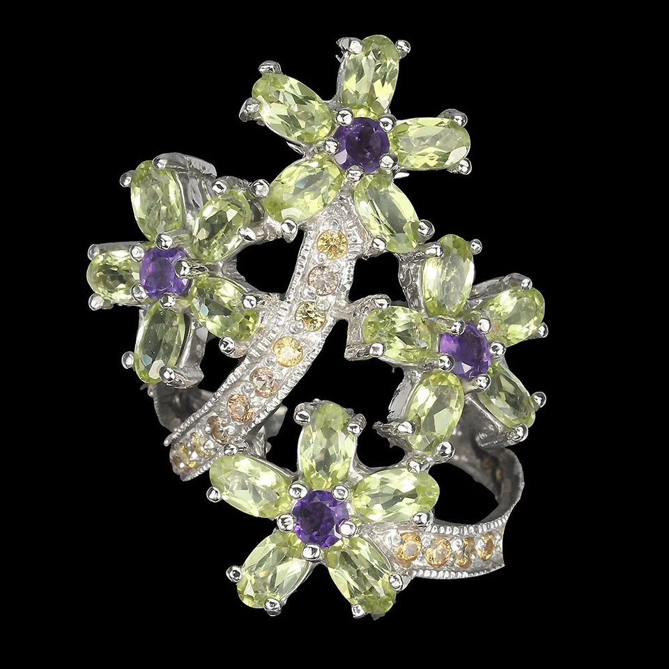 925 Sterling Silver Ring Oval Peridot Sapphire Amethyst Gemstone Jewelry Size 7 - Image 2 of 4
