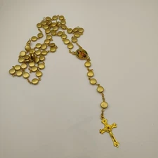 Vintage St Therese Of Lisieux Rosary Flat Gold Tone Beads