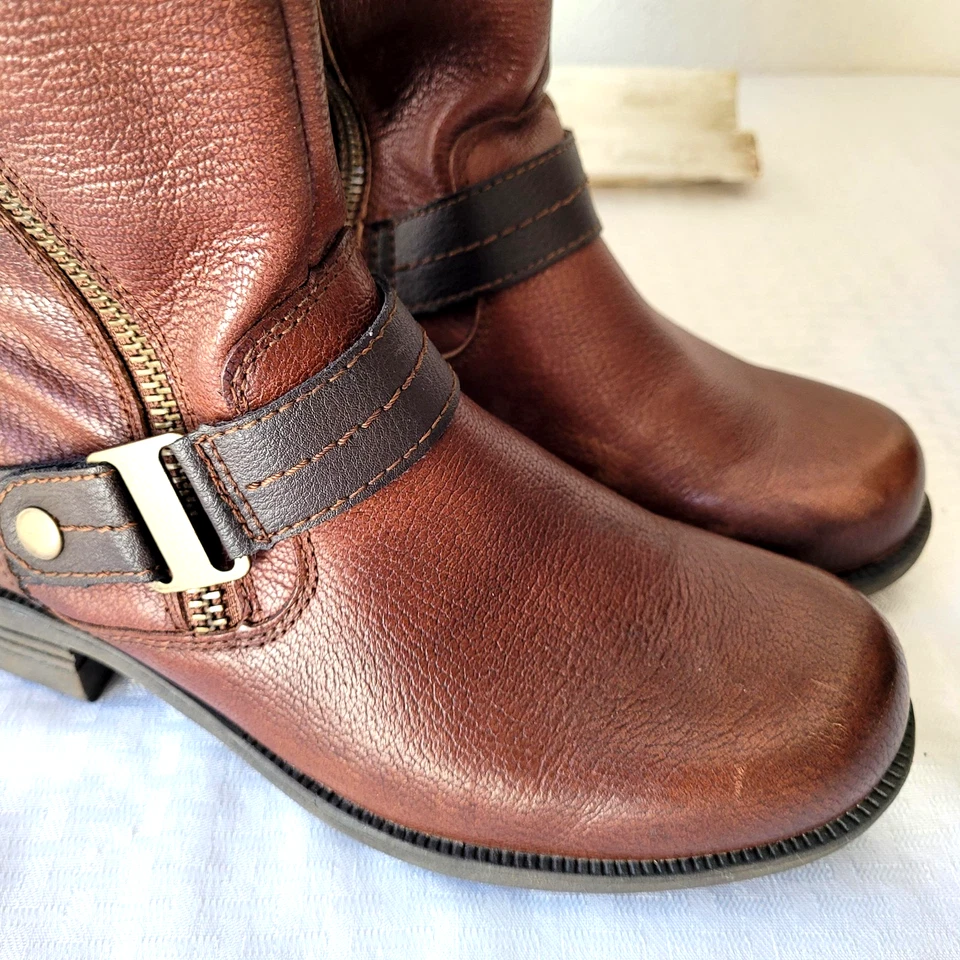 Earth Origins Botas Mujer 9.5 M Portia Hasta la Rodilla Montar Cuero Marrón Cremallera Foto 3 de 4