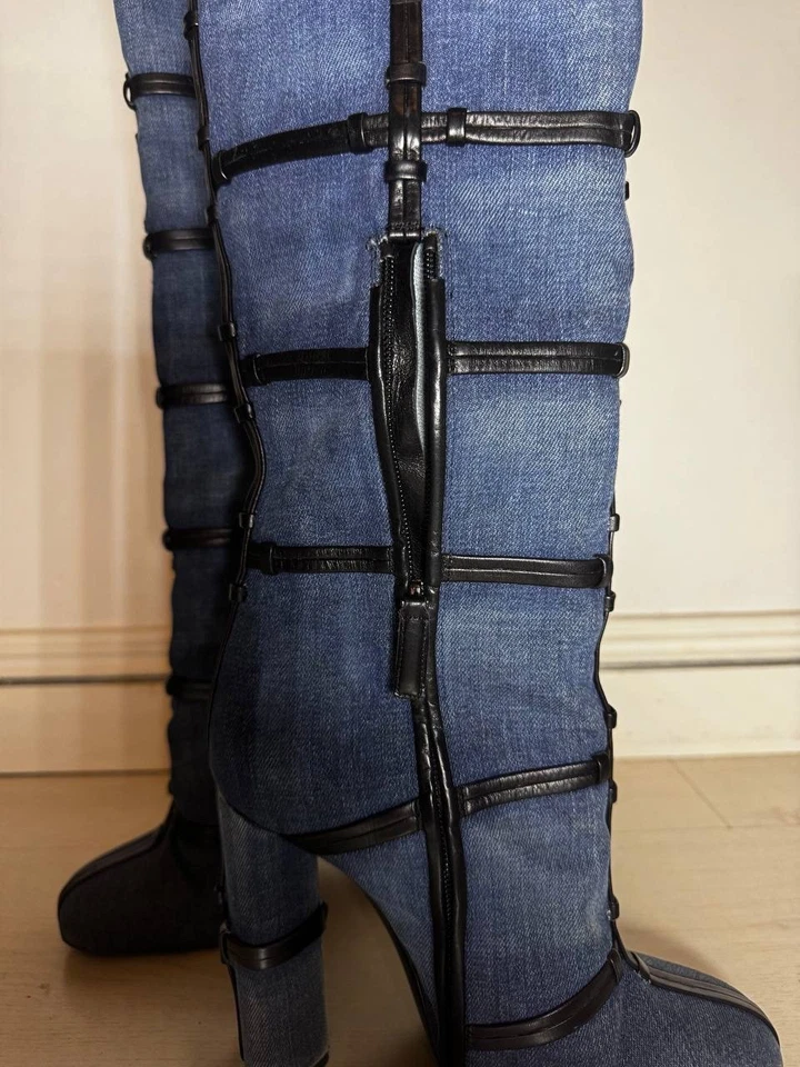 Tom Ford Botas Denim Cuero Hasta la Rodilla Usadas Talla EU 39 Indigo Foto 4 de 4