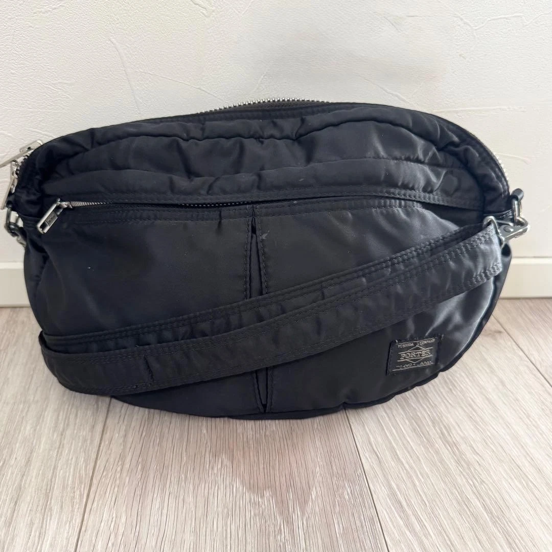 PORTER Yoshida TANKER Half Moon Shoulder Bag Black Nylon Orange Lining Japan