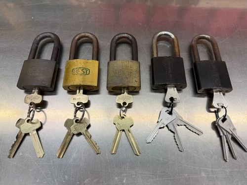 BEST All Brass Padlocks Lot of 3 and Weiser Padlocks Lot of 2 Nice Used Pataina - product listing photo