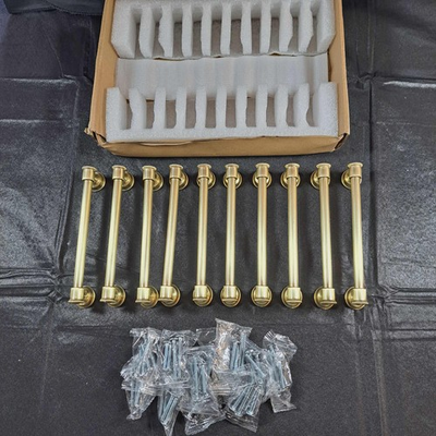 #ad CABDM BRUSHED BRASS CABINET DRAWER PULLS 5 INCH NEW OPEN BOX $19.00