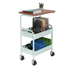 Rolling Cart with Wooden Tabletop, 3 Tier Metal Utility Cart, Rolling Storage...