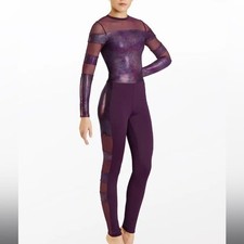 Weissman Foil Mesh Unitard Purple Unitard Dance Costume NEW XXL Adult Metallic