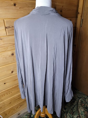 Eileen Fisher tunica oversize donna grande seta grigio bottoni manica lunga top - Foto 2 di 6