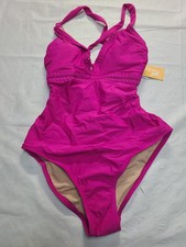 Women's Crochet Shell Stitch Medium Coverage One Piece Swimsuit Kona Sol Pink XL