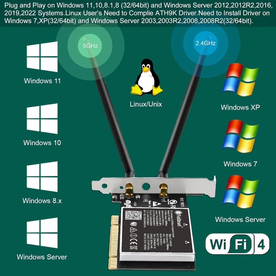 Wireless N Dual Band 600Mbps (2.4GHz 300Mbps or 5GHz 300Mbps) PCI WiFi Black  - Image 4 of 4