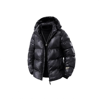 New Men's Winter Thickened Cotton Jacket Black Gold Hooded Puffer Coat Warm Outd