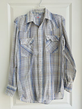 VINTAGE 70s 80s Levi's White Tab Western Shirt Pearl Snap Plaid Cotton Light