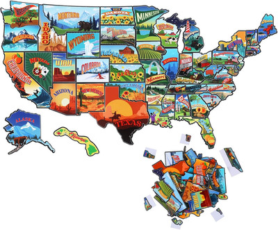 50 Pcs United States Map Fridge Magnets USA Souvenirs US Individual Sta...