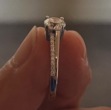 Sterling Silver Layered Engagement CZ Ring -8, Center Stone Size 5.75mm .