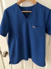 Figs Technical Catarina Scrubs Top Shirt Women M Pocket Blue V-Neck WR S/S