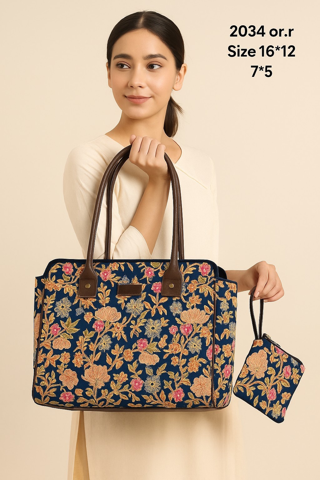 Handcrafted Floral Canvas Tote Bag with Pouch | Large Shoulder Bag | Eco-Friendl