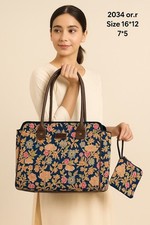 Handcrafted Floral Canvas Tote Bag with Pouch  Large Shoulder Bag  Eco-Friendl