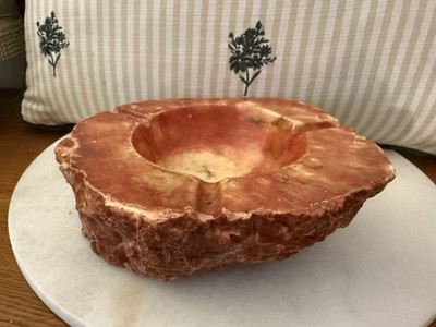 Koralle rot orange Marmor Alabaster Aschenbecher handgeschnitzt Italien Stein Vintage