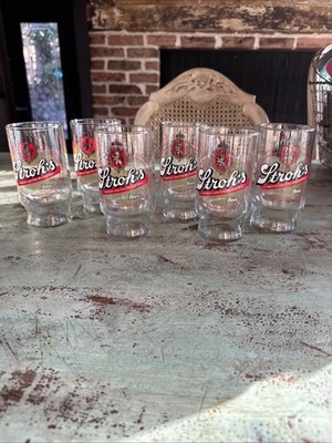 VTG Stroh's Beer Glasses Set 6 Lion Logo Fire Brewed Strohs 5.25'' Barware