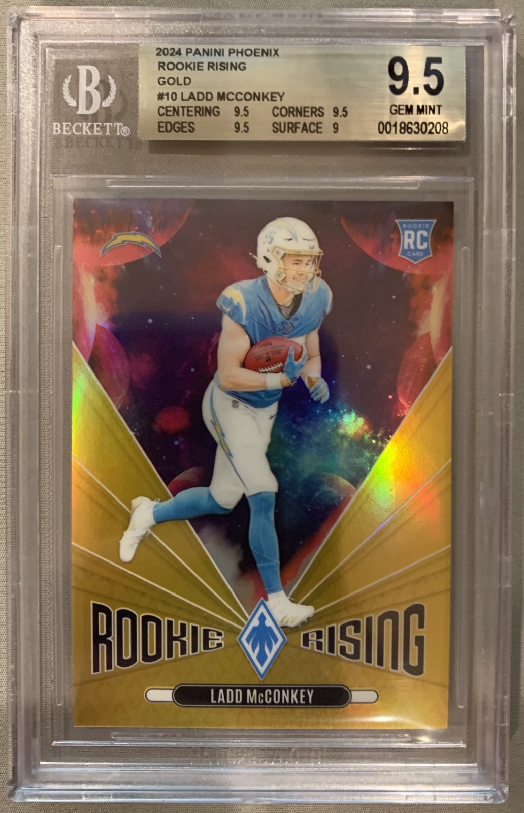 2024 Panini Phoenix - Rookie Rising Ladd McConkey #RR-LMY Gold /10 (RC)