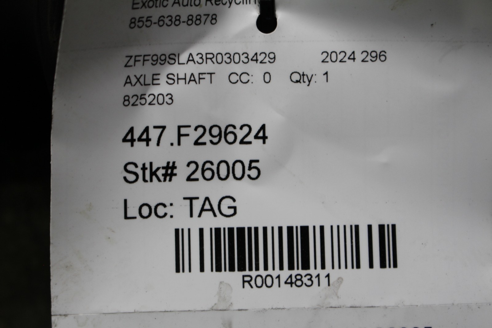 Ferrari 296 GTB Axle shaft P/N 825203