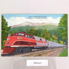 Rocky Mountain Rocket Pikes Peak Colorado 1940s Linen Postcard Rock Island RR