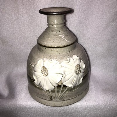 Hand Turned Studio Pottery Oil Burner Lamp w Applied Flowers Boho Retro Design