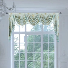 Jacquard Swag Waterfall Valance for Window - Tassels Valances for Living Room Aq