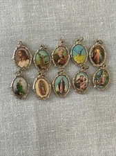 Lot of 10 Religious Medals Pendants Charms, Virgin Mary, Guardian Angel, Jesus,