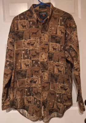Vintage 1990's/Y2K Chaps Ralph Lauren Whitetail Deer Print Button LS Shirt Sz L