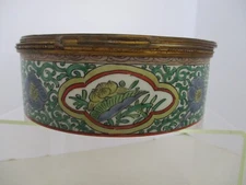 Vintage Asian Enamel Famile Rose Round Trinket~Jewelrty Box Hinged Glass Lid