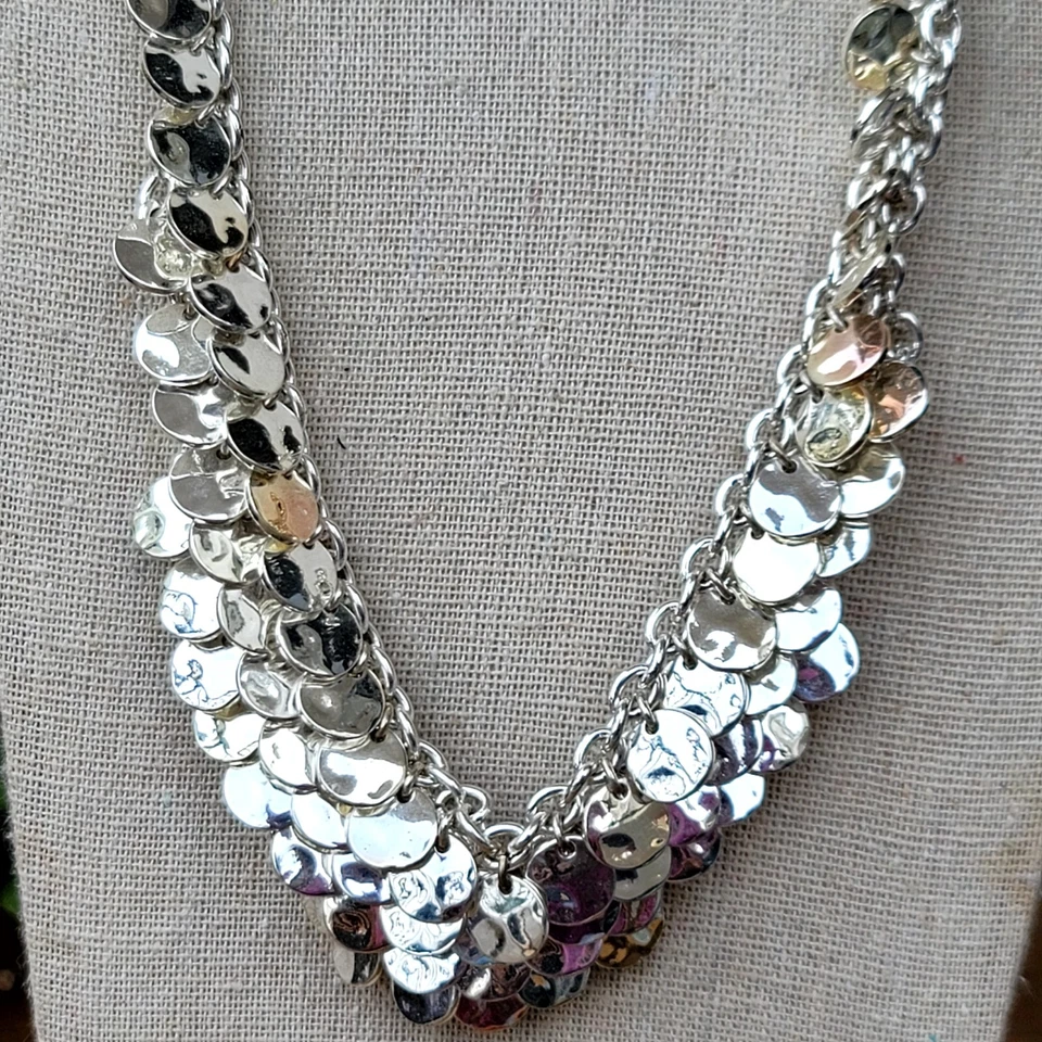 Silver Tone Disk Chunky Belly Dancer Necklace 22" + extension  - Image 4 of 4