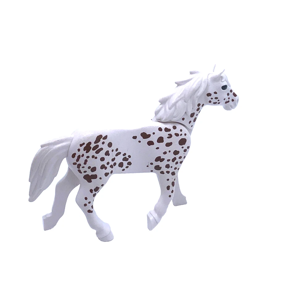 PLAYMOBIL * ECURIE * Cheval Blanc Taches Marron Crinière Blanche 5107 6360 70683 - Photo 2/2