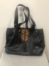 Kenzie Tote Bag Black Fringe Leopard 18x11x7 ...