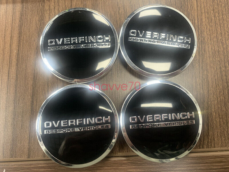 Upgrade with Land Rover Polished Black & Green Oval OVERFINCH Wheel Center Hub Caps - Set of 4