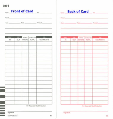 100 Lathem 7000E 7500E E7 Compatible Time Clock Cards, 3.375'' W x 7.3125'' L