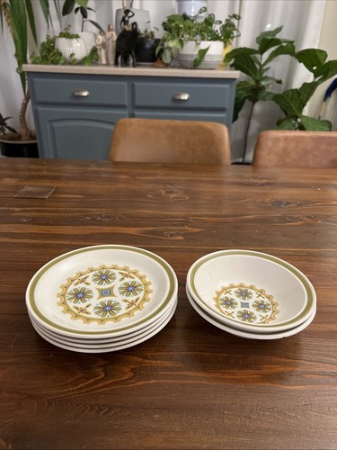 Vintage Nikko Ironstone Olive Flower 6” Set of 4 Plates and 2 Bowls Rare Japan - Picture 3 of 9