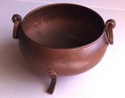 Vtg Hammered 3 Leg All Copper Cauldron Kettle Old Pot Ring Handles Old Display — photo 6