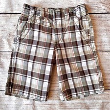 Cherokee Brown Tan Cotton Twill Plaid Shorts Boy s Sz 6