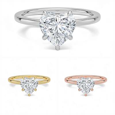 14K Gold IGI Certified Heart Shape Lab Grown Diamond Solitaire Engagement Ring.