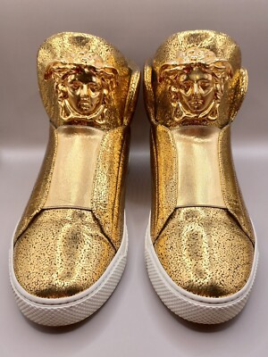 VERSACE オデュッセイア ラ メドゥーサ スニーカー ゴールド Size 39.5 EU - Versace Gold Leather Palazzo Medusa High Top