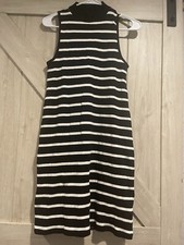 Old Navy Dress Women M Medium White & Black Ribbed, Mock Neck Cotton