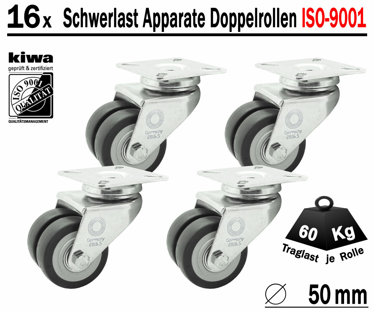 Schwerlast Doppelrollen Transport Lenk Rollen 16x Ø 50mm Le-Le BS-Rollen Germany