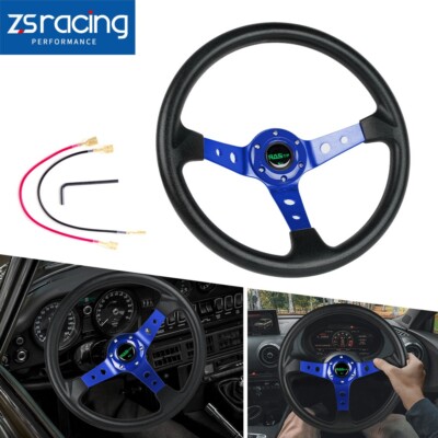 Blue 14INCH Universal Aluminum Racing Steering Wheel Drifting Deep Dish 6 Bolt
