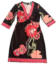 Y2K Babydoll Dress sz 6 V Neck Tunic Slinky Flutter Sleeve Floral 90s Does 70s