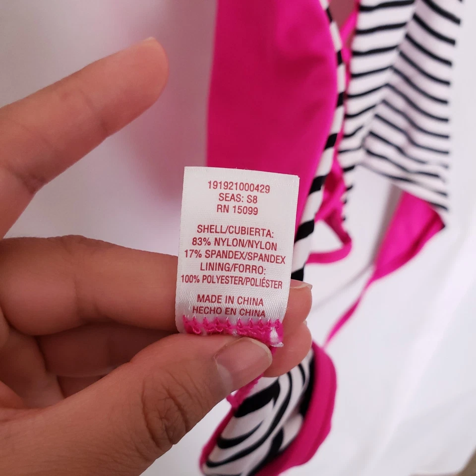 Traje de baño Bongo rosa, blanco y negro a rayas de dos piezas talla L Foto 4 de 4