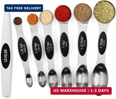 Magnetic Measuring Spoons Set Stainless Steel with Leveler, Stackable Metal Tabl
