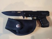 TIGER  USA /RITE EDGE POLICE GUN FOLDING KNIFE W/ SHEATH .40 CAL SURG STEEL